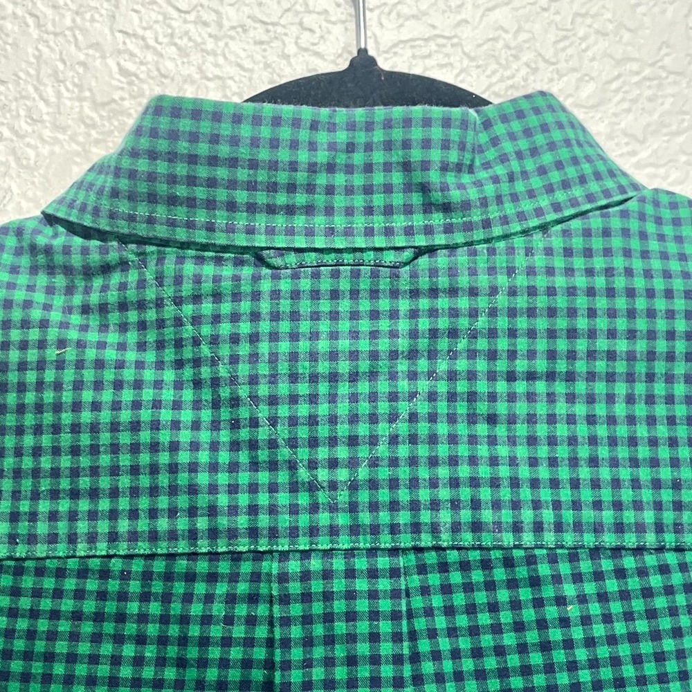 Vintage Tommy Hilfiger Shirt Men XL Green Blue Micro Gingham Pleated Button Down - Picture 7 of 13